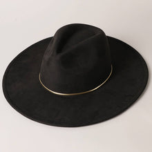 Load image into Gallery viewer, Gold Belt Wide Flat Brim Suede Fedora Hat