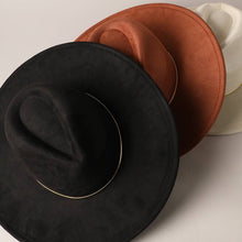 Load image into Gallery viewer, Gold Belt Wide Flat Brim Suede Fedora Hat