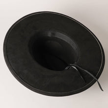 Load image into Gallery viewer, Gold Belt Wide Flat Brim Suede Fedora Hat