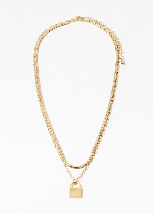 Gold Dipped Lock Layered Necklace