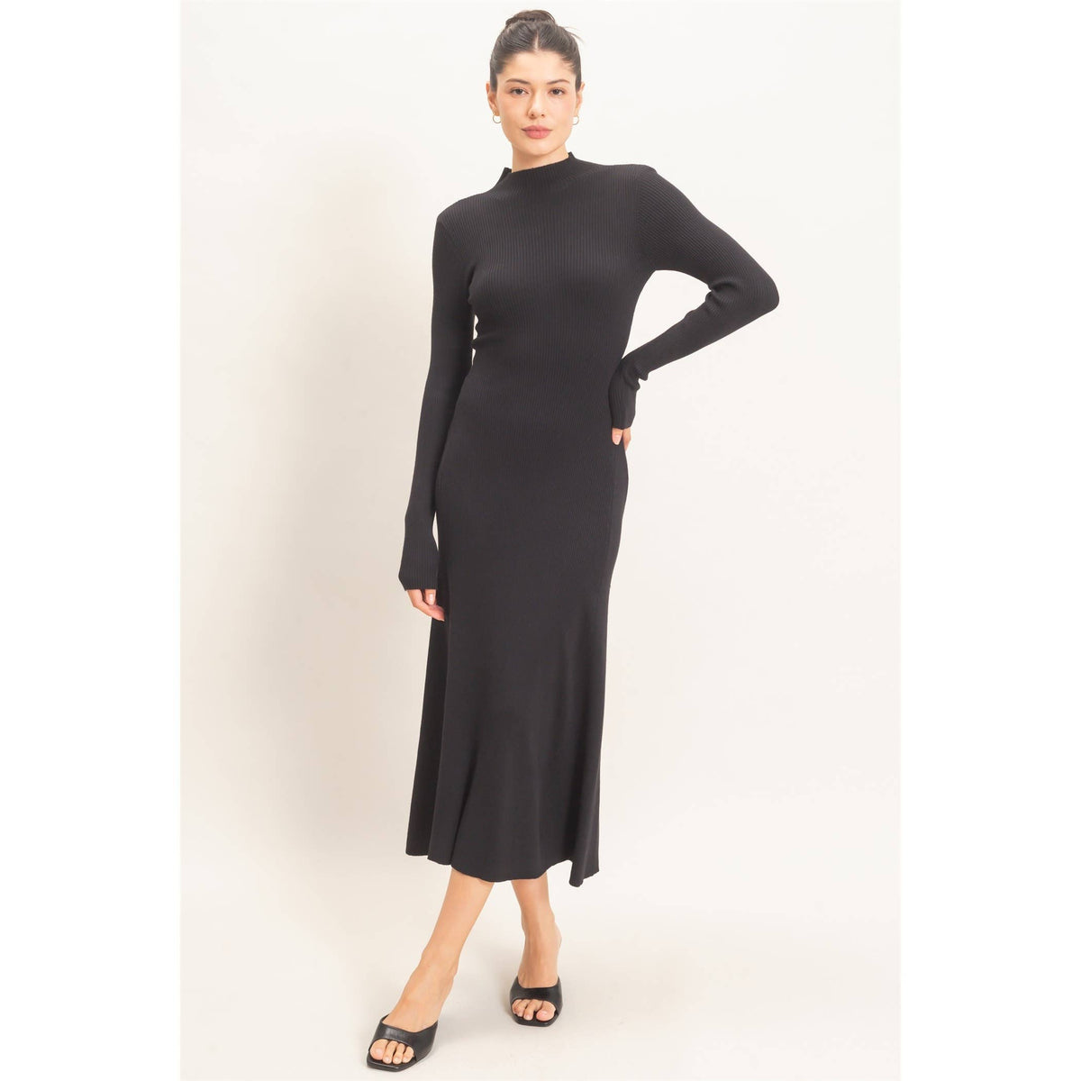 The Arden Ribbed Mock Neck Midi Dress
