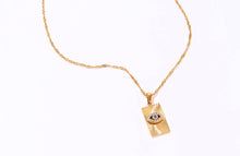 Load image into Gallery viewer, Evil Eye Talisman Tag Pendenat 14K Gold Steel Necklace