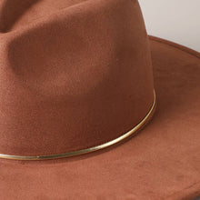 Load image into Gallery viewer, Gold Belt Wide Flat Brim Suede Fedora Hat