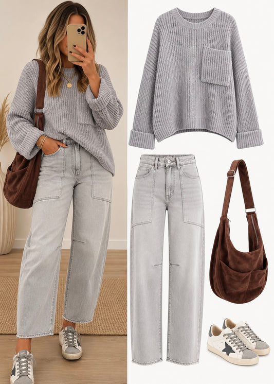 Ava Ribbed Knit Patch Pocket Sweater (2 Colors)