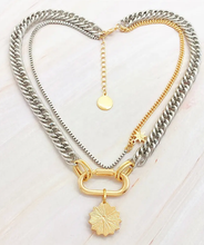 Load image into Gallery viewer, 14K Gold Plated Evil Eye Carabiner Charm Stacked Stainless Steel necklace