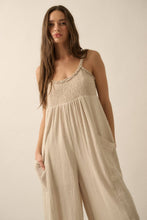 Load image into Gallery viewer, Missy Cotton Smocked Ruffled Wide-Leg Cropped Jumpsuit