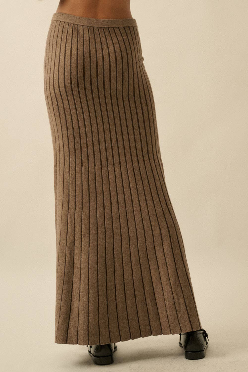 Striped Ribbed Knit Mermaid Maxi Skirt