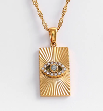 Load image into Gallery viewer, Evil Eye Talisman Tag Pendenat 14K Gold Steel Necklace