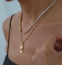 Load image into Gallery viewer, Evil Eye Talisman Tag Pendenat 14K Gold Steel Necklace