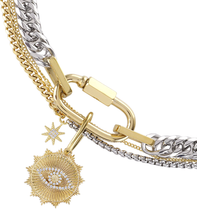 Load image into Gallery viewer, 14K Gold Plated Evil Eye Carabiner Charm Stacked Stainless Steel necklace