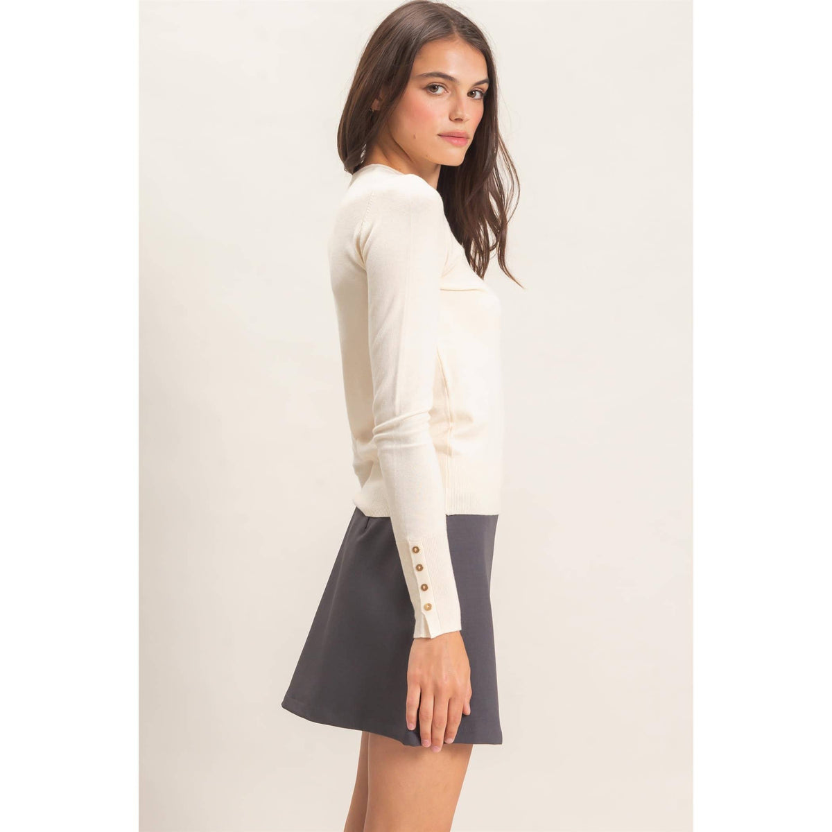 Crew Neck Sweater With Ribbed Hem (2 Colors)