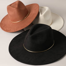 Load image into Gallery viewer, Gold Belt Wide Flat Brim Suede Fedora Hat
