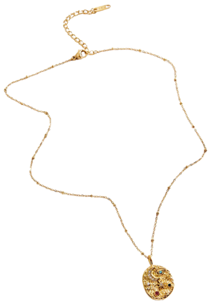 Confetti Coin- Evil Eye- Moon and Stars- Stainless Steel 14K Necklace