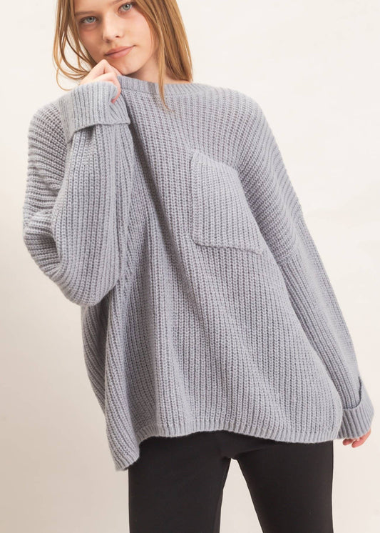 Ava Ribbed Knit Patch Pocket Sweater (2 Colors)