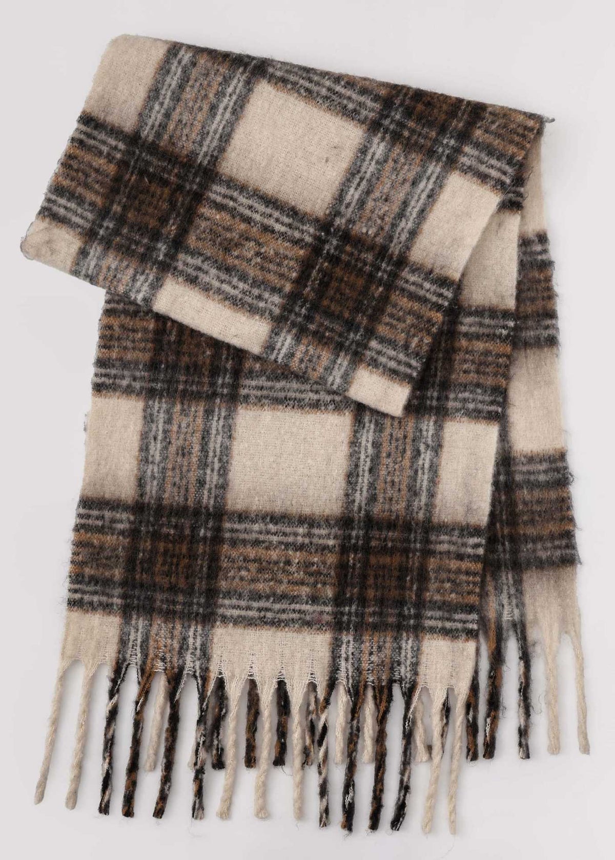 Plaid Tassel Knit Scarf (2 Colors)