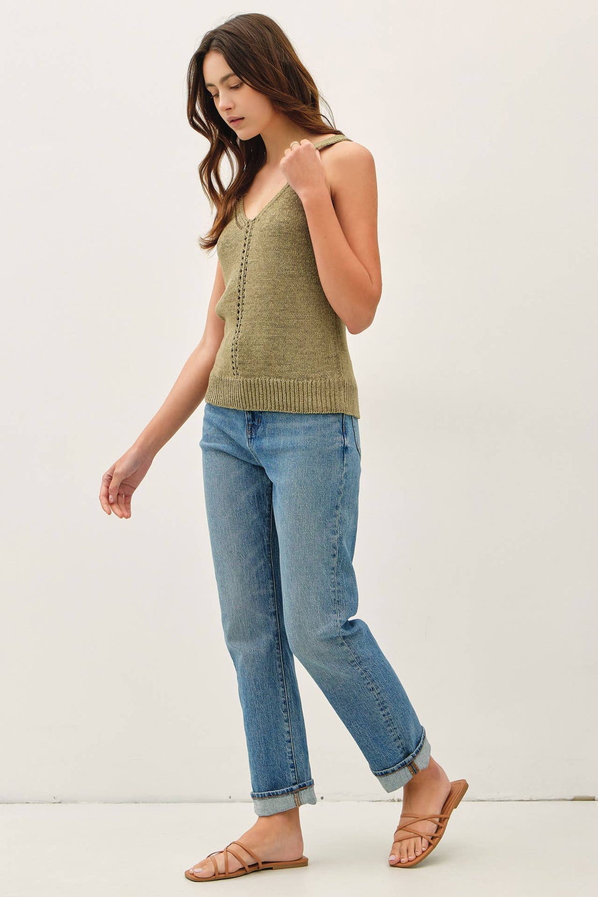 V-NECK POINTELLE SWEATER TANK