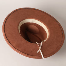 Load image into Gallery viewer, Gold Belt Wide Flat Brim Suede Fedora Hat
