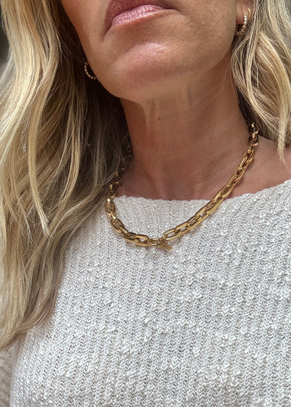 Poppy Oval Paperclip Toggle  Long multi Chain necklace 