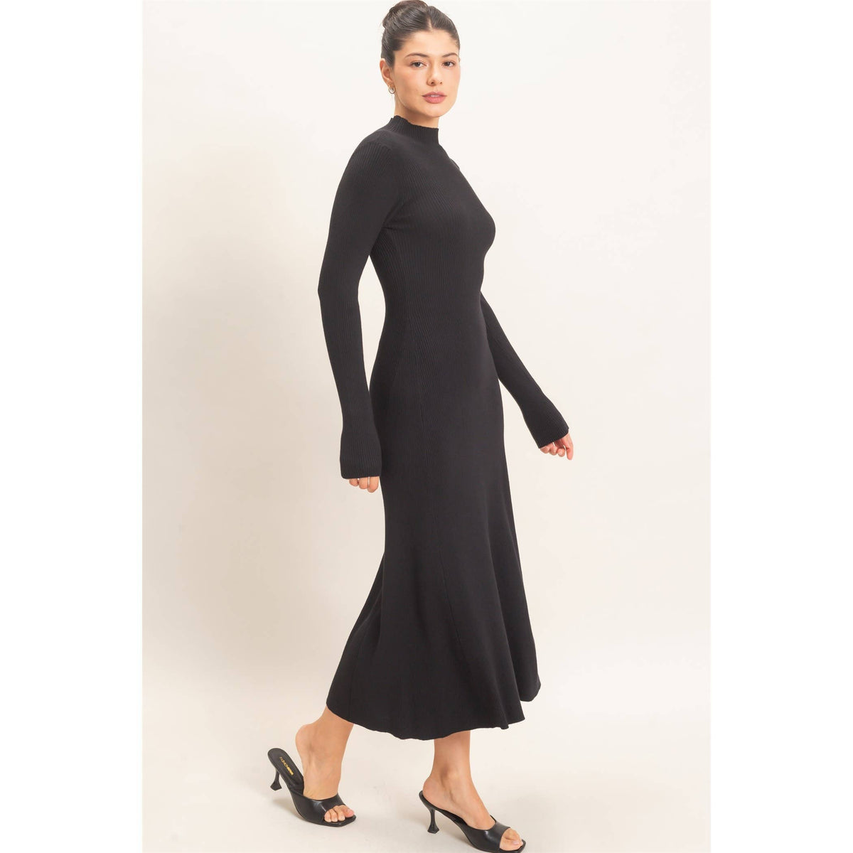 The Arden Ribbed Mock Neck Midi Dress