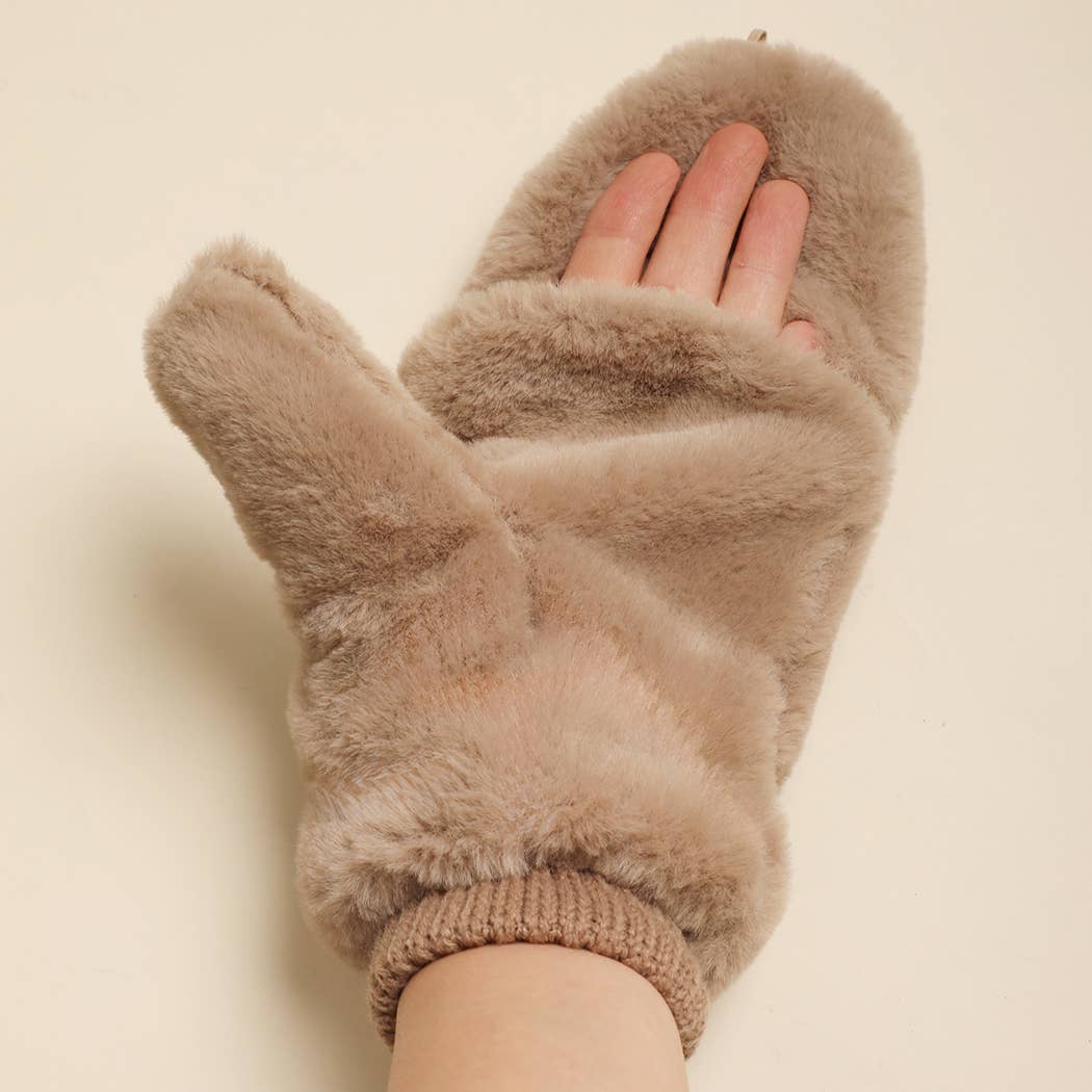 Faux Fur Convertible Mittens (4 Colors)