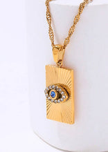 Load image into Gallery viewer, Evil Eye Talisman Tag Pendenat 14K Gold Steel Necklace
