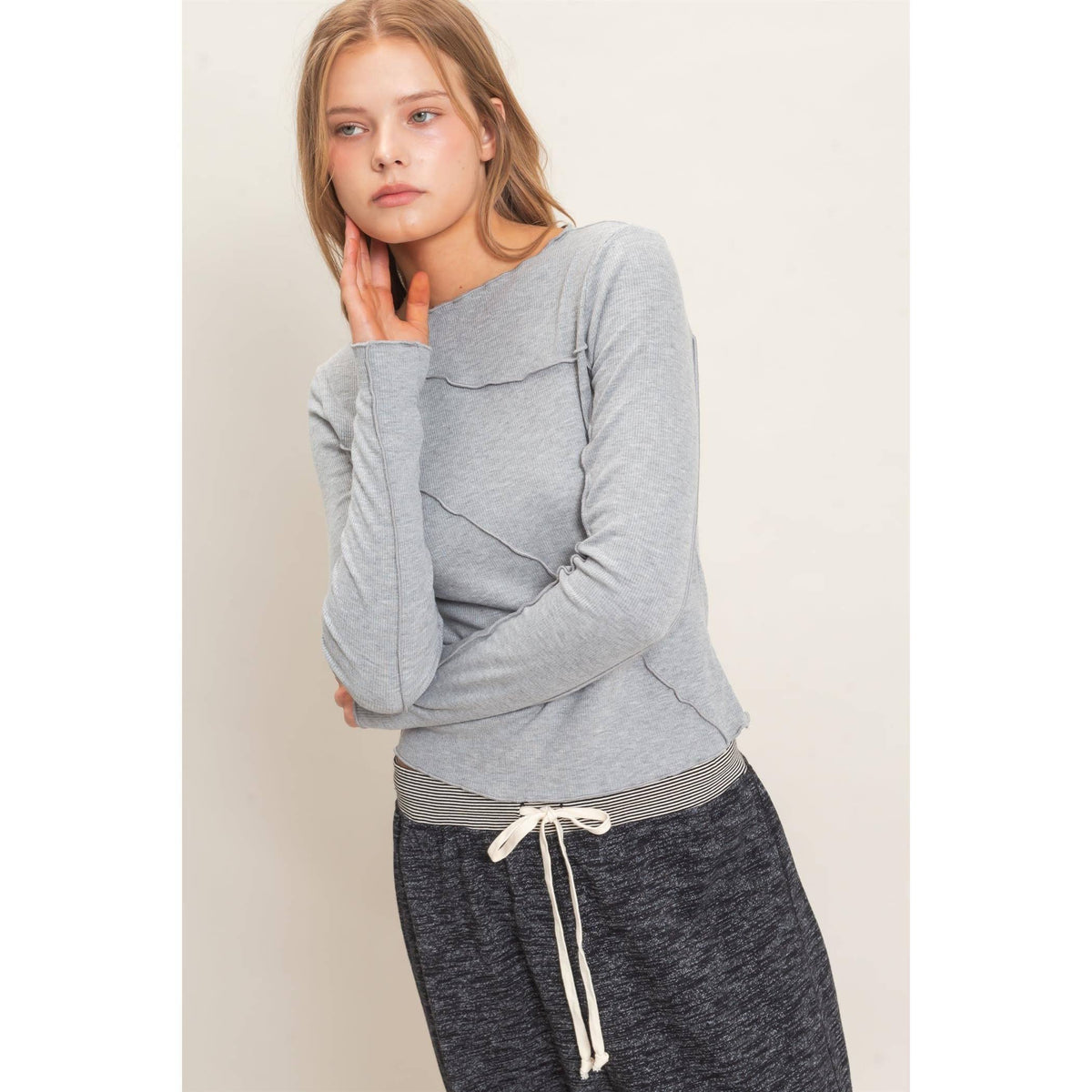 Ruffled Ribbed Long Sleeve Top (2 Colors)