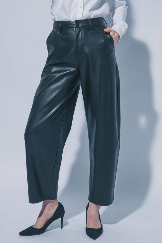 The Nora Faux Leather Barrel Pant