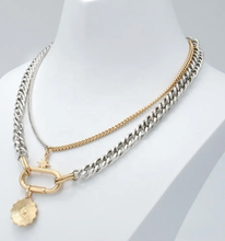 Load image into Gallery viewer,  14K Gold Plated Evil Eye Carabiner Charm Stacked Stainless Steel necklace
