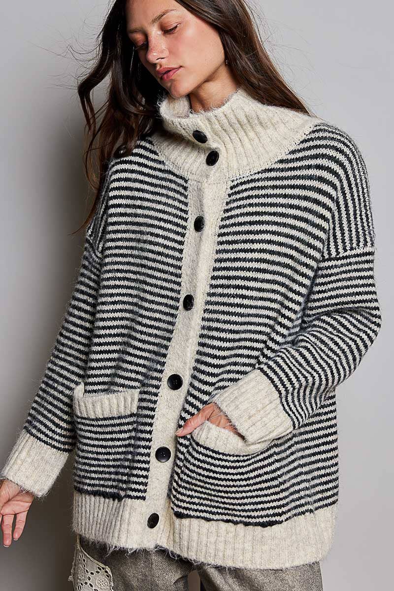 The Aspen Striped Knit Sweater Cardigan