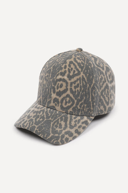 Washed Leopard Print Baseball Hat