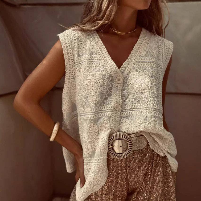 Ava V-Neck Embroidered Vest Top