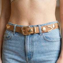 Load image into Gallery viewer, Metallic Disc Studded Faux Leather Belt

