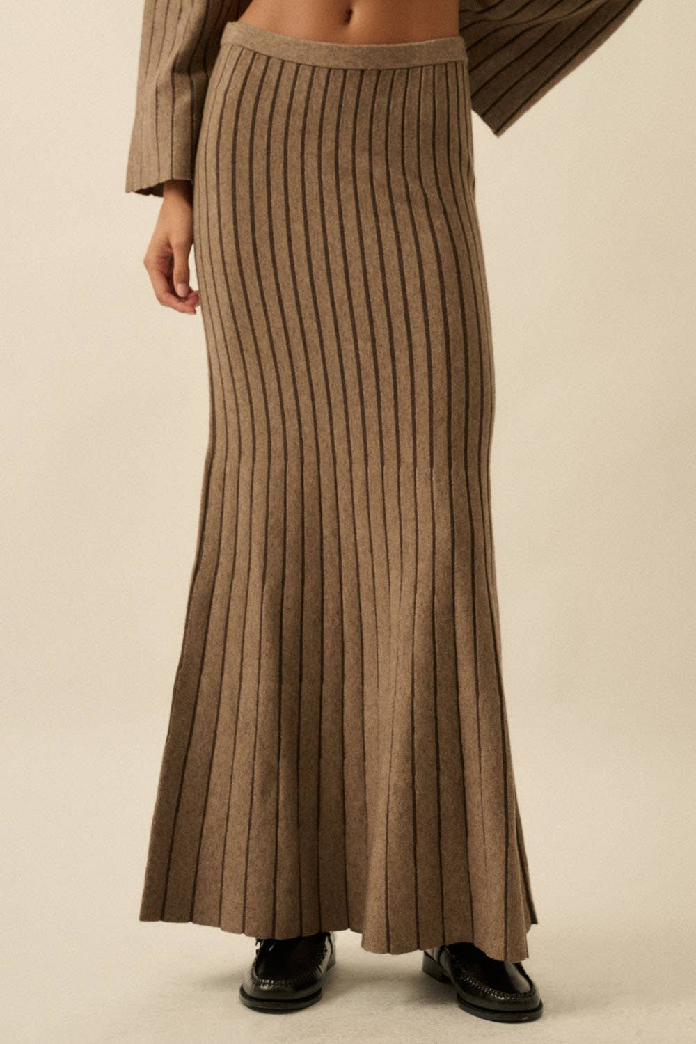 Striped Ribbed Knit Mermaid Maxi Skirt