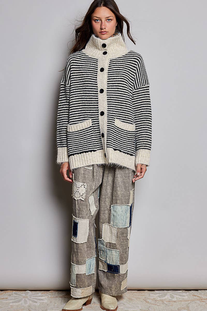 The Aspen Striped Knit Sweater Cardigan