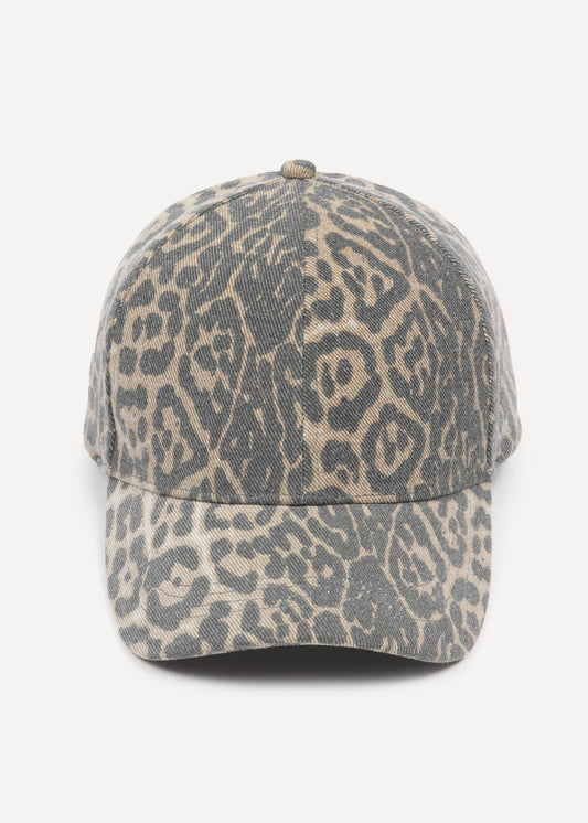 Washed Leopard Print Baseball Hat