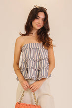 Load image into Gallery viewer, Blue Harbor Ruffle Tiered Strapless Top
