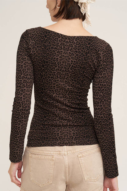 Leopard Scoop Neck Long Sleeve Top