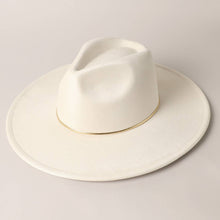 Load image into Gallery viewer, Gold Belt Wide Flat Brim Suede Fedora Hat
