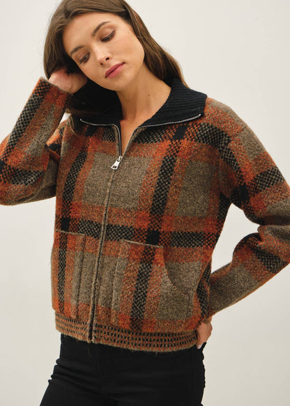 PLAID ZIP UP SWEATER JACKET