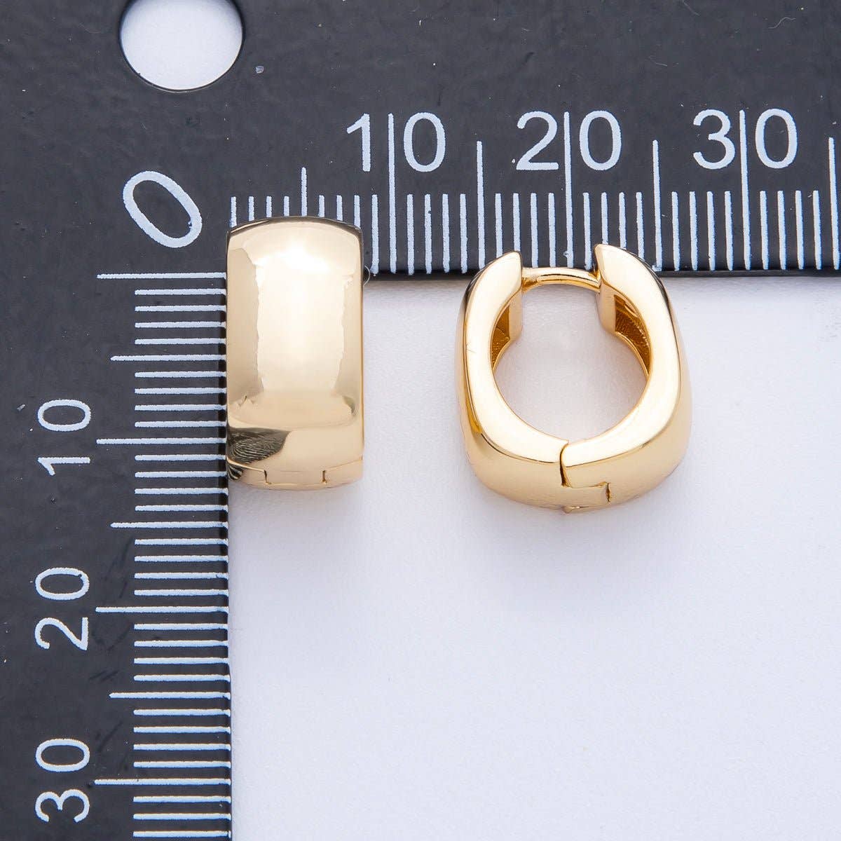 18K Gold Filled 14mm Wide Hammered Huggie Earrings