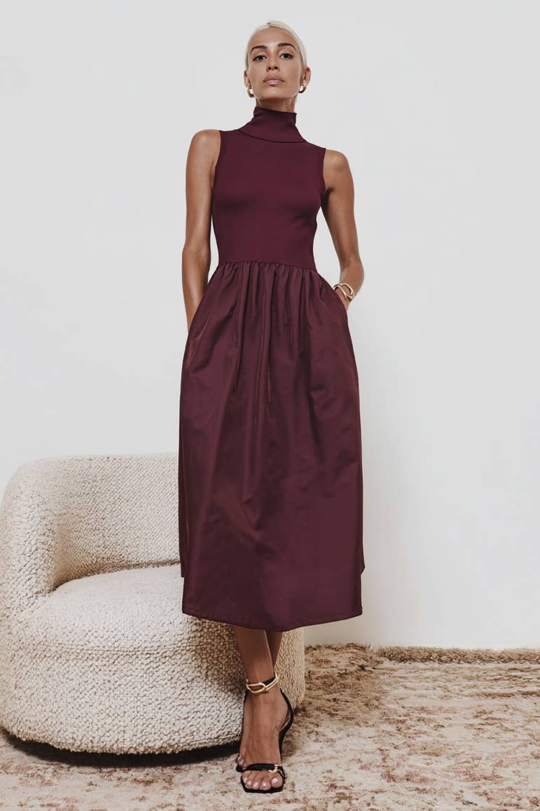 The Margo Sleeveless Mock Neck Midi Dress