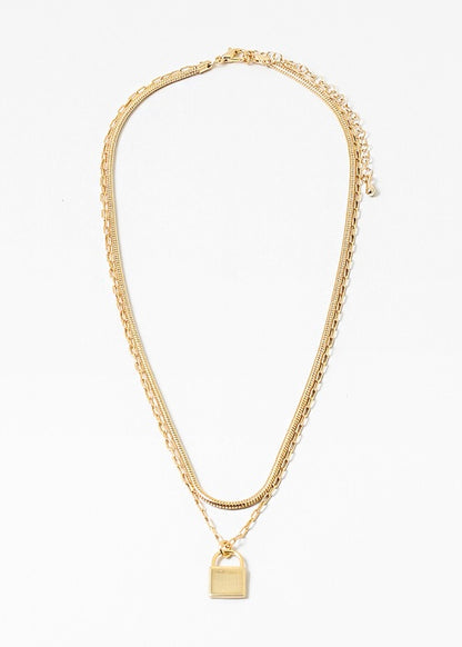 Gold Dipped Lock Layered Necklace