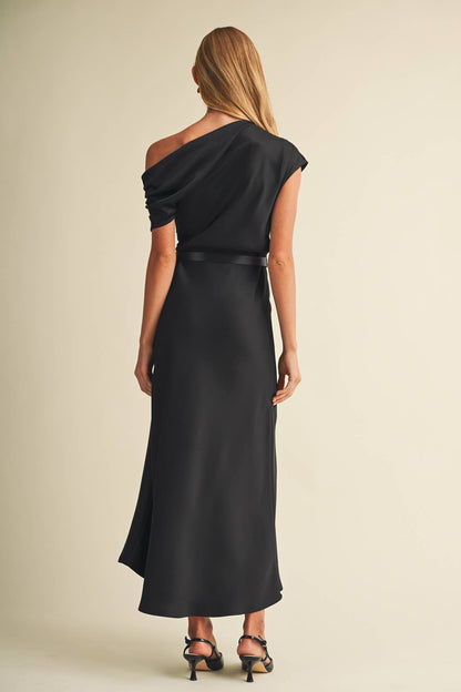 The Lara Asymmetric Cowl Neck Midi Dress