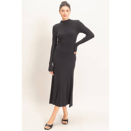 The Arden Ribbed Mock Neck Midi Dress