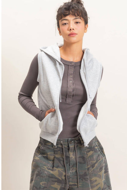 Sleeveless Zip Up Hoodie (2 Colors)