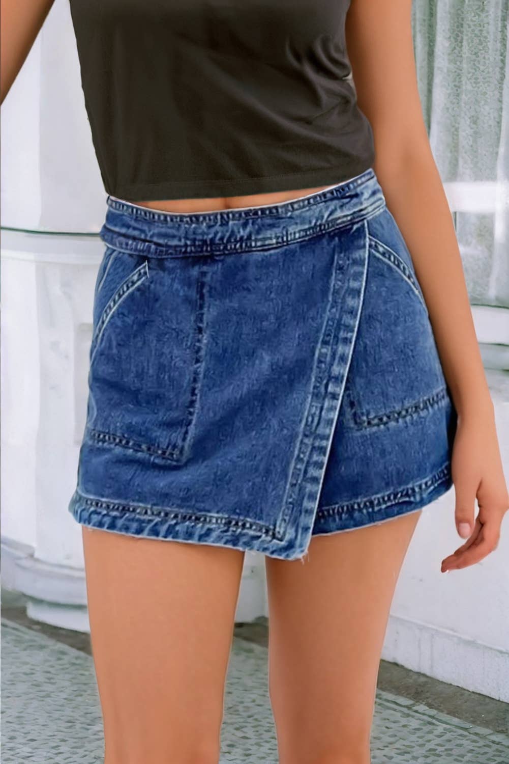Sissy Faux Wrapped Mini Denim Skort