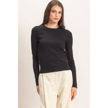 Crew Neck Sweater With Ribbed Hem (2 Colors)