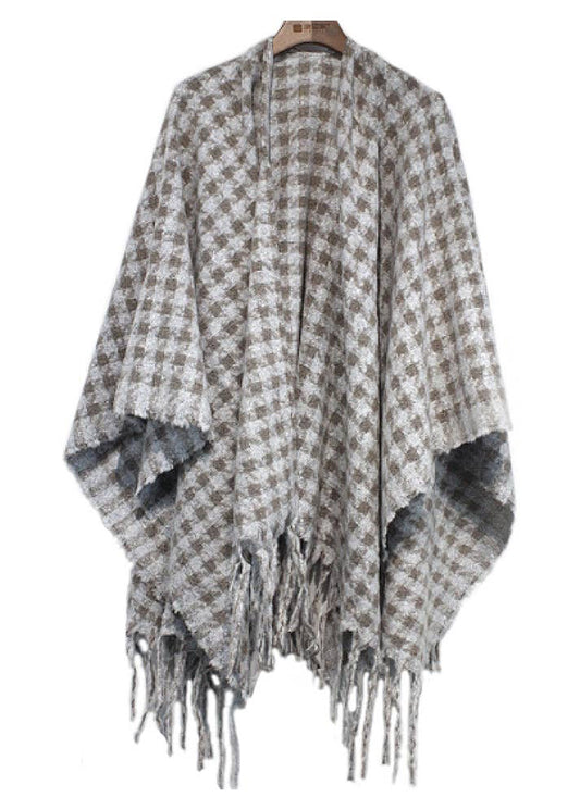 Houndstooth Fringe Poncho
