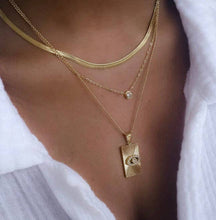 Load image into Gallery viewer, Evil Eye Talisman Tag Pendenat 14K Gold Steel Necklace
