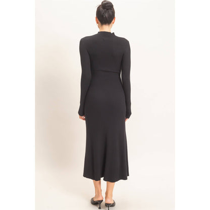 The Arden Ribbed Mock Neck Midi Dress